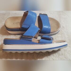 Vionic Women's Quilted Blue Slide Sandals With Velcro Closure. Sz 6.5